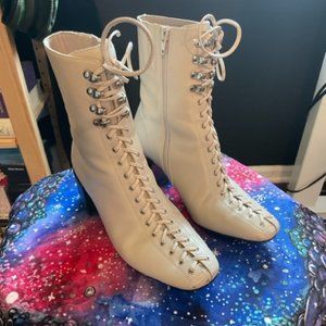 Jeffrey Campbell Belmondo-2 lace up boots - size 7.5 - white mod booties